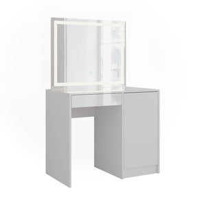 Vicco Tavolo da toeletta Bianco/bianco lucido 89.8 cm con specchio LED