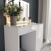 Vicco Tavolo da toeletta Bianco/bianco lucido 89.8 cm con specchio LED