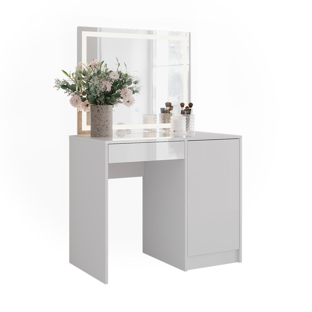 Vicco Tavolo da toeletta Bianco/bianco lucido 89.8 cm con specchio LED