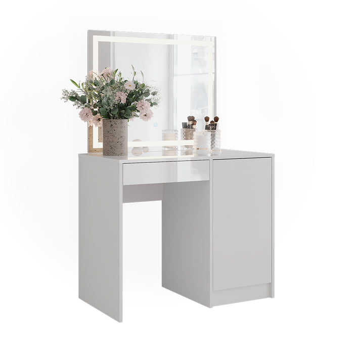 Vicco Tavolo da toeletta Bianco/bianco lucido 89.8 cm con specchio LED