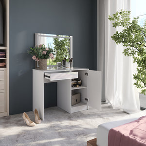 Vicco Tavolo da toeletta Bianco/bianco lucido 89.8 cm con specchio LED