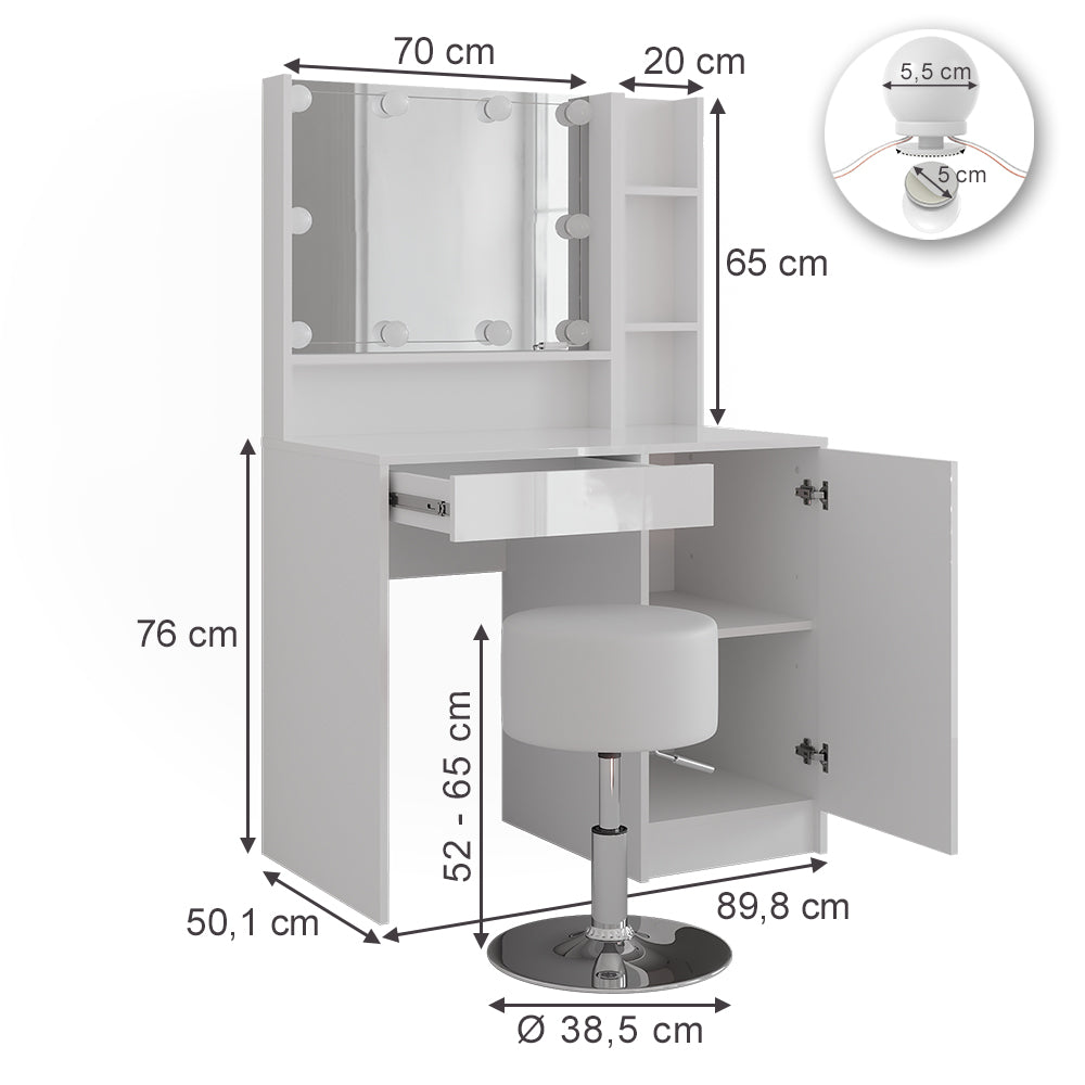 Vicco Tavolo da toeletta Bianco 89.8 cm 7 parti