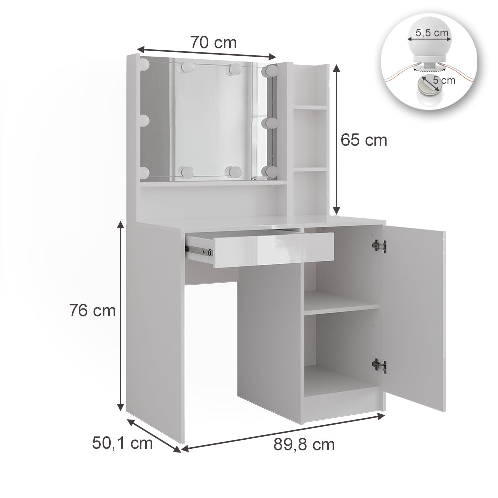 Vicco Tavolo da toeletta Bianco 89.8 cm 7 parti