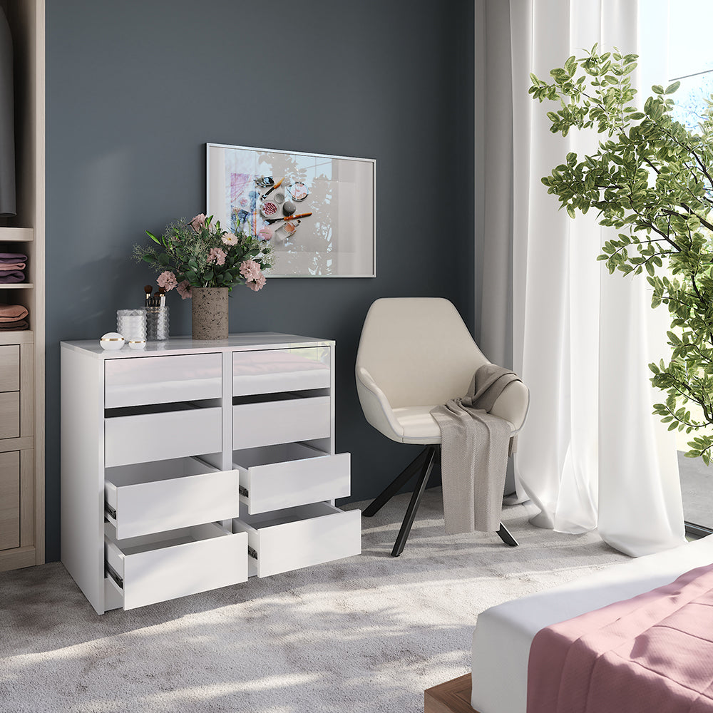 Vicco Cassettiera per camera da letto Bianco/bianco lucido 80.2 x 76 cm Set di 2