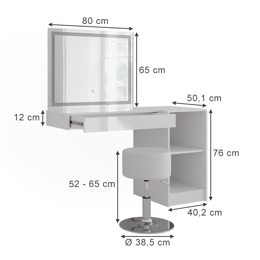 Vicco Tavolo da toeletta Bianco/bianco lucido 81.4 cm 4 parti
