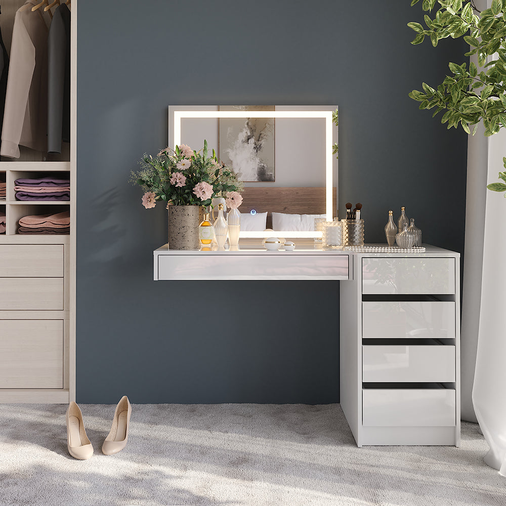 Vicco Tavolo da toeletta Bianco/bianco lucido 81.4 cm 3 parti