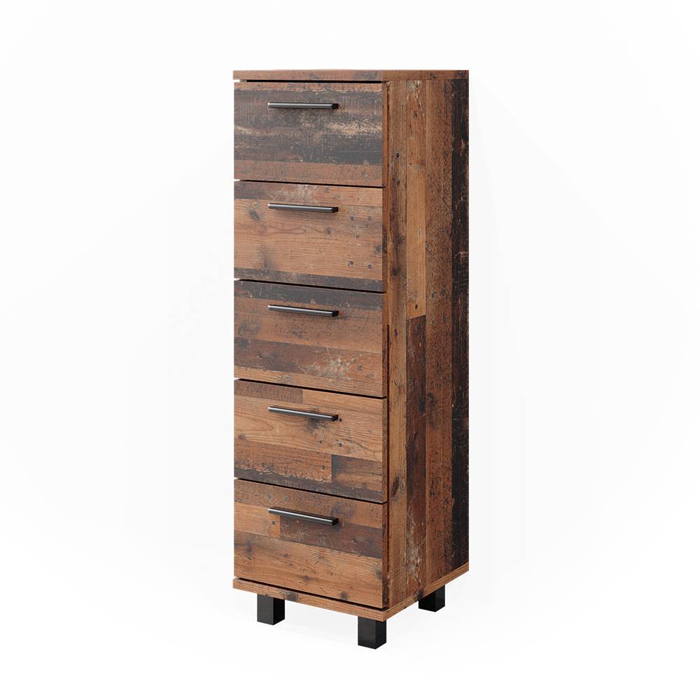 Vicco Mobiletto bagno Rovere rustico 30 x 95 cm con 5 cassetti