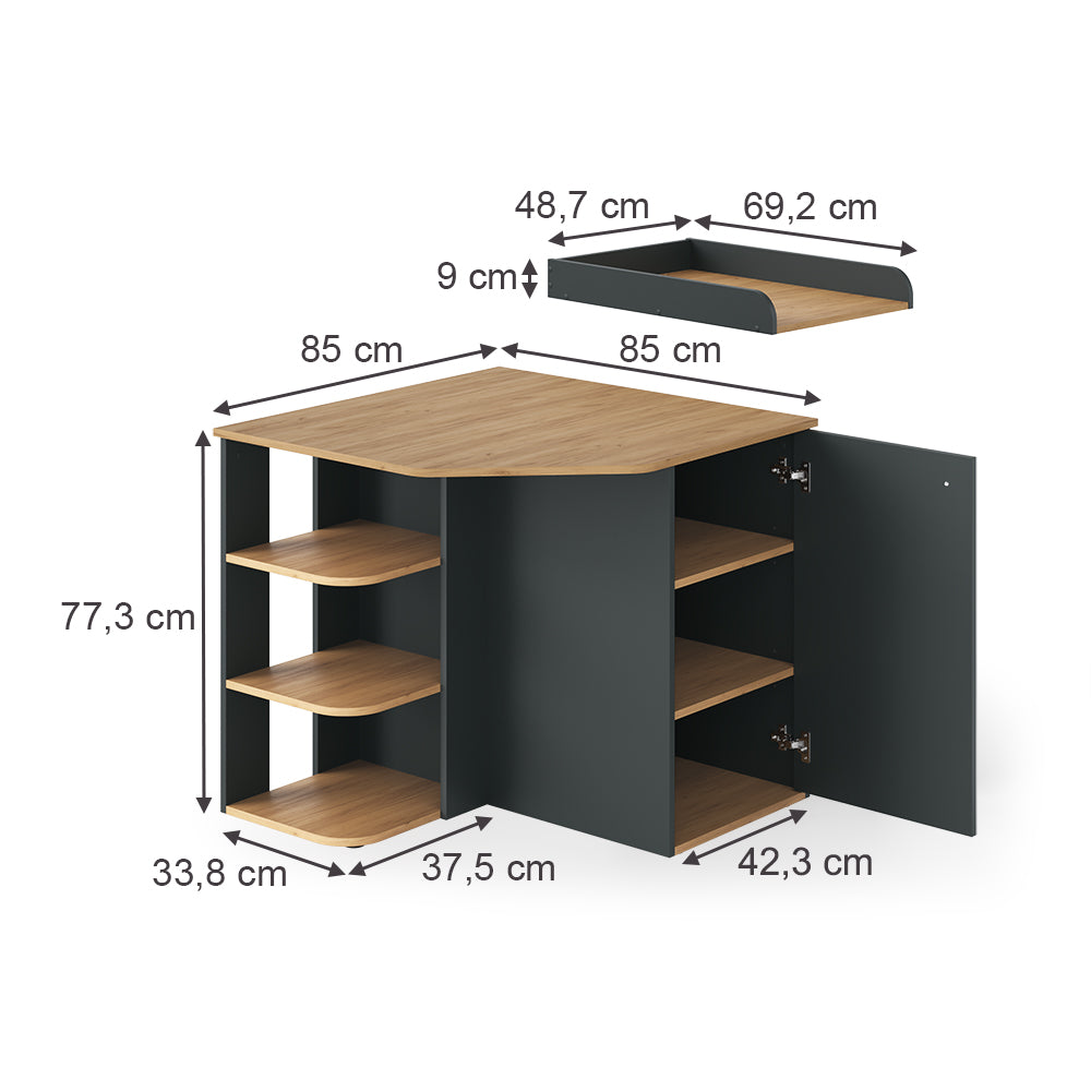 Vicco Fasciatoio Antracite/Artisan 85 x 77.3 cm con 3 scomparti chiusi