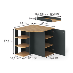 Vicco Fasciatoio Antracite/Artisan 85 x 77.3 cm con 3 scomparti chiusi