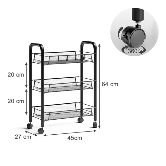 Vicco Contenitore con ruote Nero 45 x 64 cm con 3 scomparti portaoggetti
