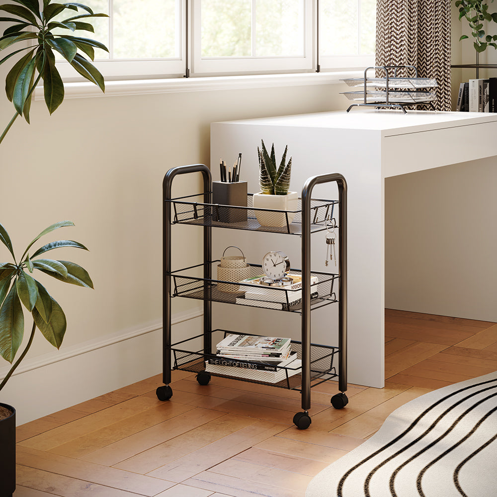 Vicco Contenitore con ruote Nero 45 x 64 cm con 3 scomparti portaoggetti