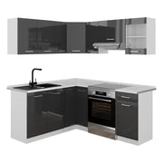 Vicco Cucina angolare completa Antracite lucido/bianco 190 x 60 cm , PL Marmo