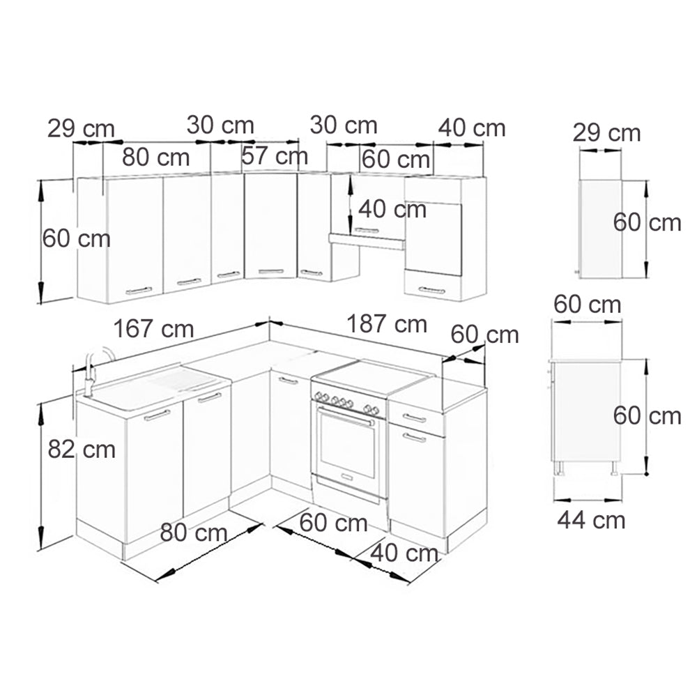 Vicco Cucina angolare completa Antracite lucido/bianco 190 x 60 cm , PL Marmo