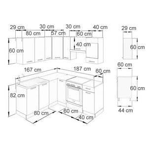 Vicco Cucina angolare completa Antracite lucido/bianco 190 x 60 cm , PL Marmo