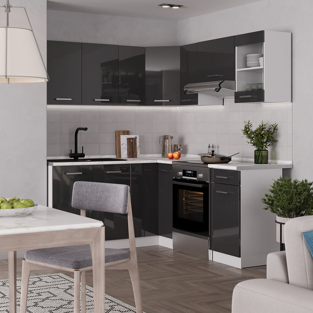 Vicco Cucina angolare completa Antracite lucido/bianco 190 x 60 cm , PL Marmo