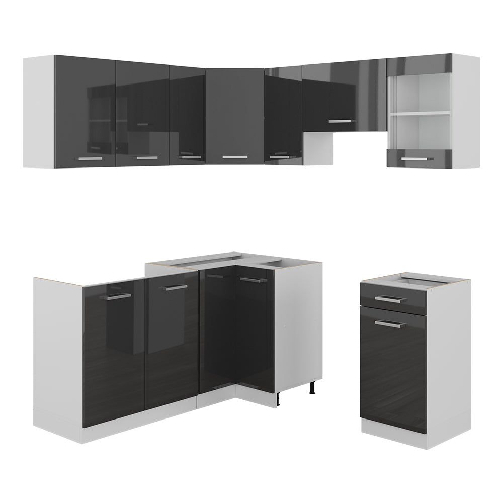 Vicco Cucina angolare completa Antracite lucido/bianco 190 x 60 cm , PL Marmo