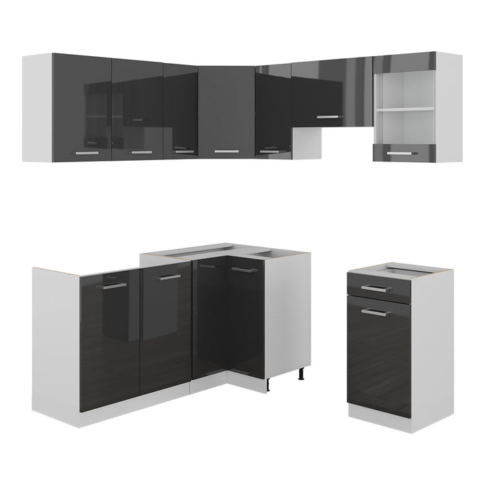 Vicco Cucina angolare completa Antracite lucido/bianco 190 x 60 cm , PL Marmo
