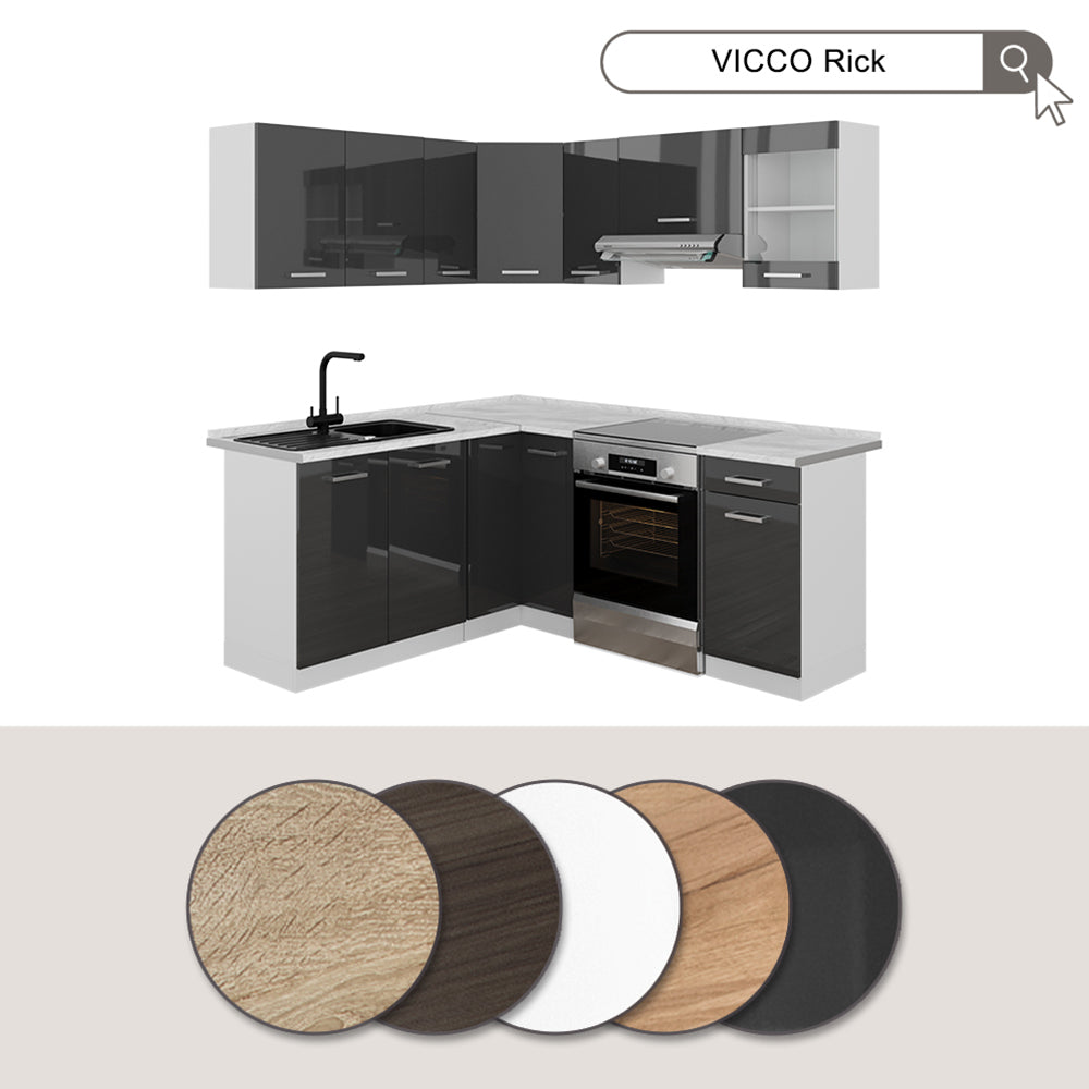Vicco Cucina angolare completa Antracite lucido/bianco 190 x 60 cm , PL Marmo