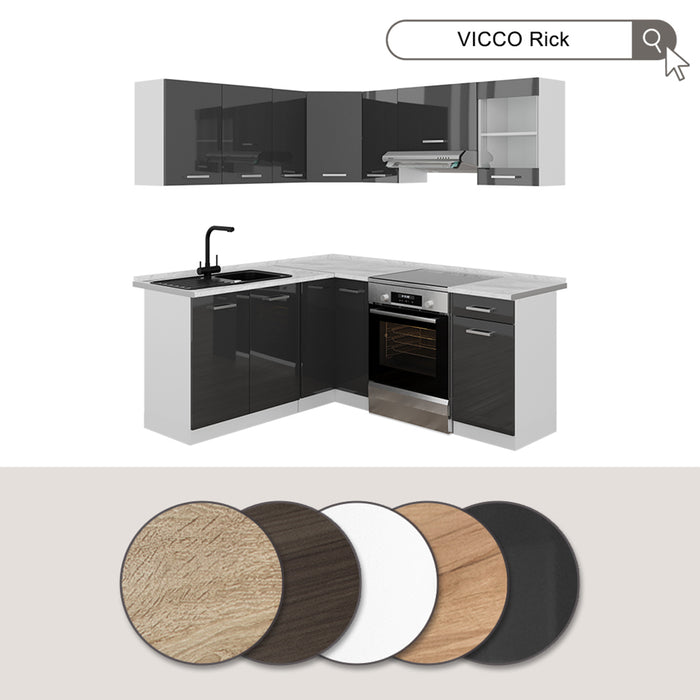 Vicco Cucina angolare completa Antracite lucido/bianco 190 x 60 cm , PL Marmo