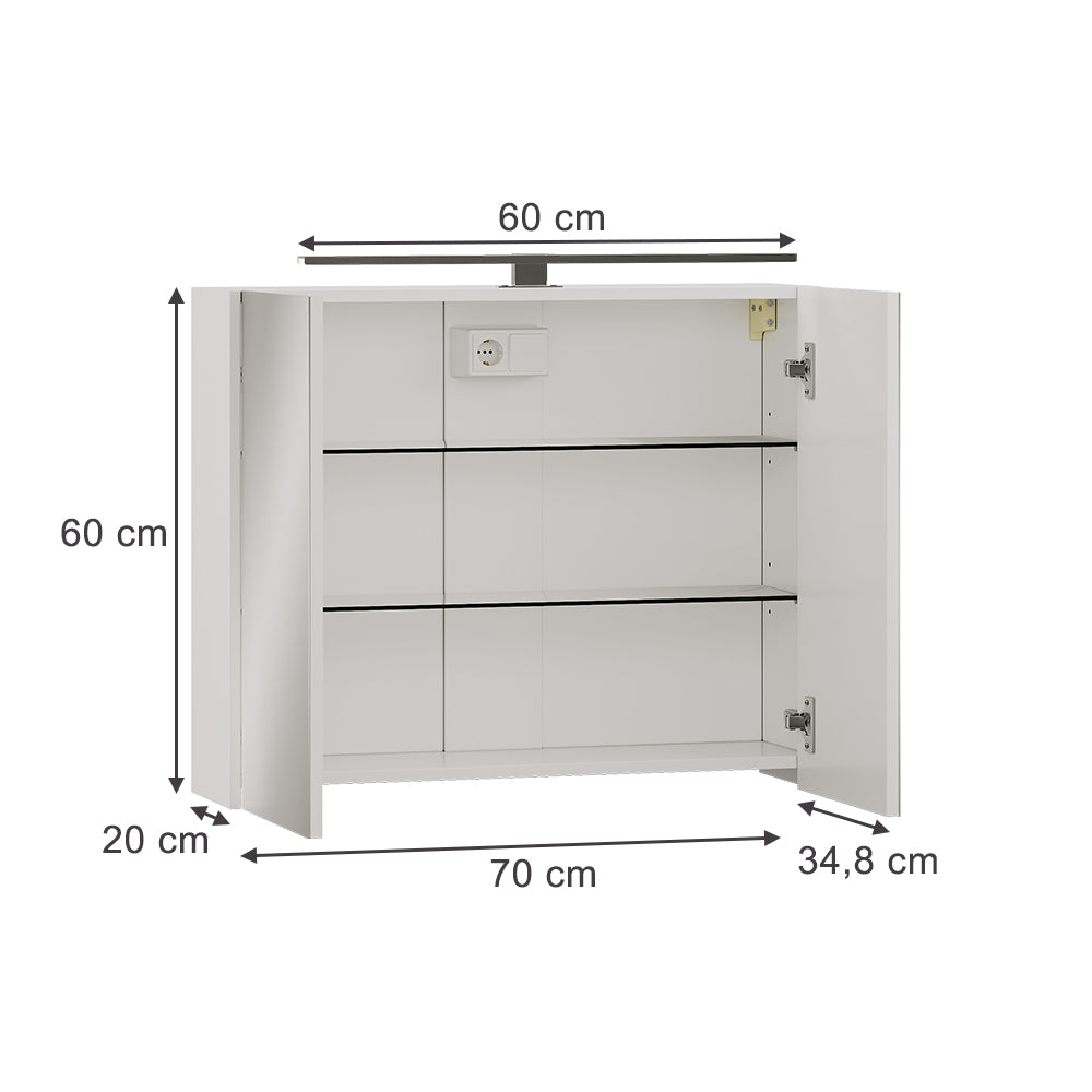 Vicco Specchio contenitore bagno Bianco 70 x 60 cm con illuminazione a LED