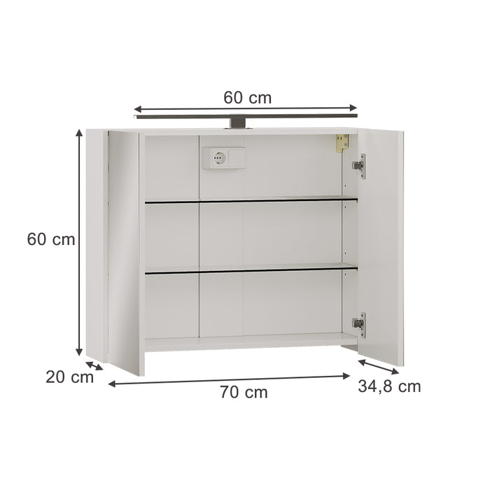 Vicco Specchio contenitore bagno Bianco 70 x 60 cm con illuminazione a LED