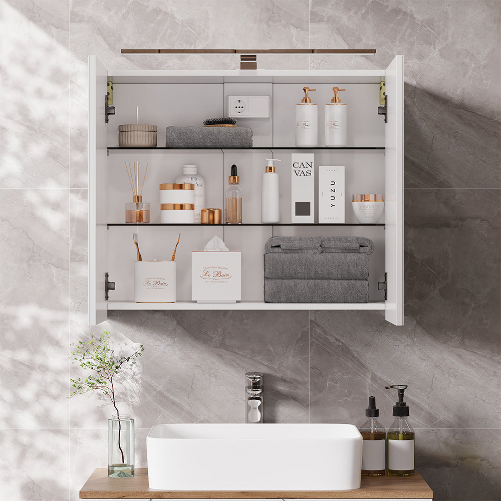 Vicco Specchio contenitore bagno Bianco 70 x 60 cm con illuminazione a LED