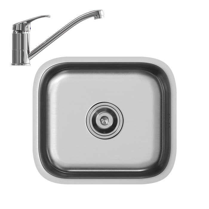 Vicco Lavello Acciaio 39 x 44 cm Set con rubinetto, ingresso e uscita