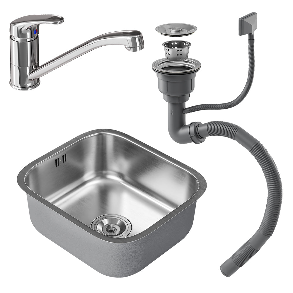 Vicco Lavello Acciaio 39 x 44 cm Set con rubinetto, ingresso e uscita