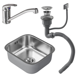 Vicco Lavello Acciaio 39 x 44 cm Set con rubinetto, ingresso e uscita