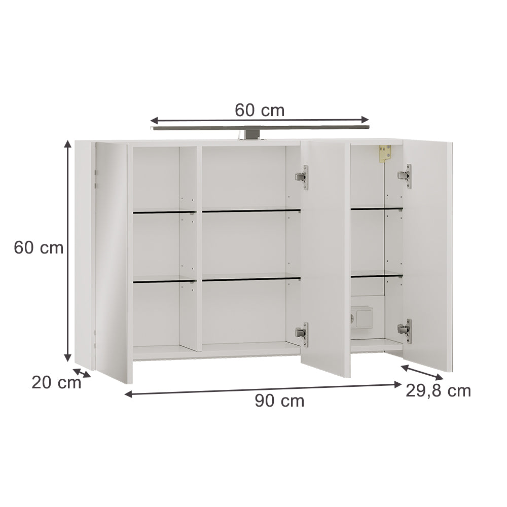 Vicco Specchio contenitore bagno Bianco 90 x 60 cm con illuminazione a LED