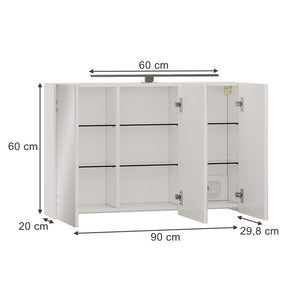 Vicco Specchio contenitore bagno Bianco 90 x 60 cm con illuminazione a LED