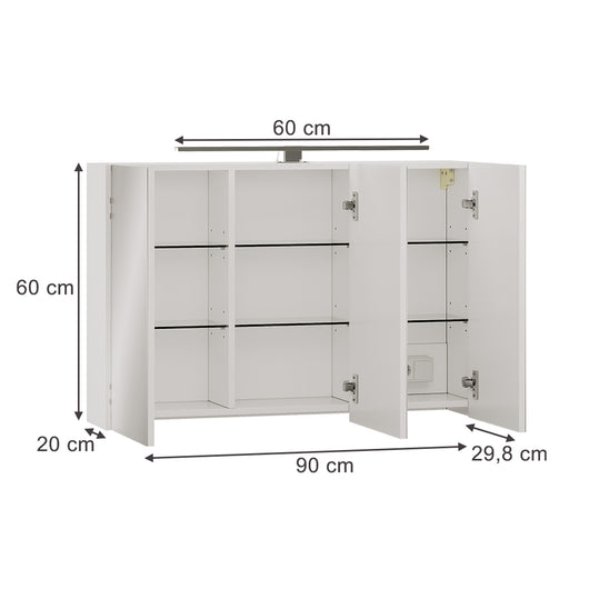 Vicco Specchio contenitore bagno Bianco 90 x 60 cm con illuminazione a LED