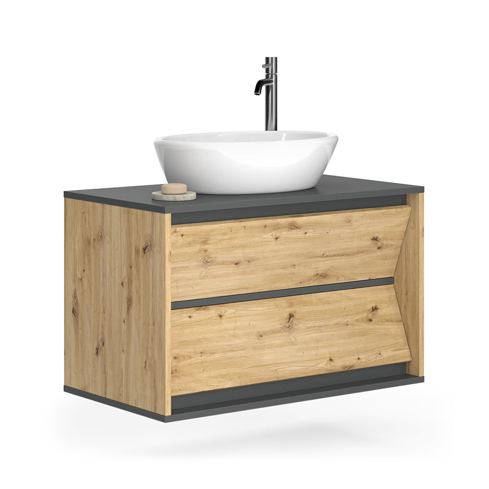 Vicco Mobile sottolavabo per bagno Antracite/Artisan 80 x 50 cm con 2 cassetti