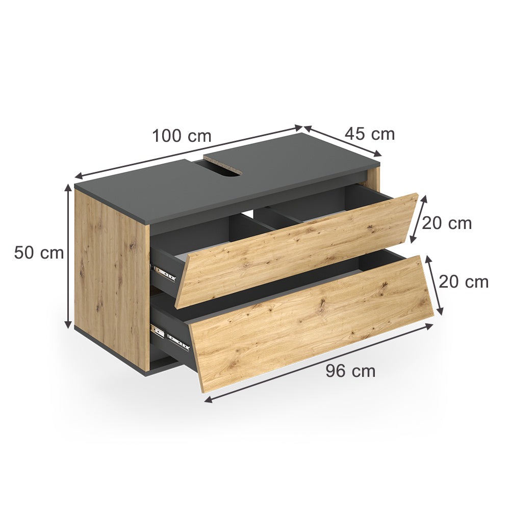 Vicco Mobile sottolavabo per bagno Antracite/Artisan 100 x 50 cm con 2 cassetti