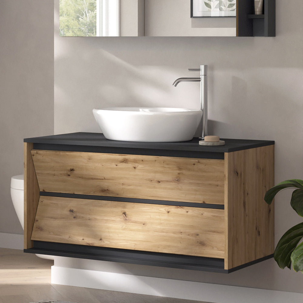 Vicco Mobile sottolavabo per bagno Antracite/Artisan 100 x 50 cm con 2 cassetti