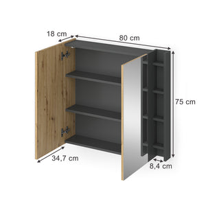 Vicco Specchio contenitore bagno Artigiano 80 x 75 cm con ripiani