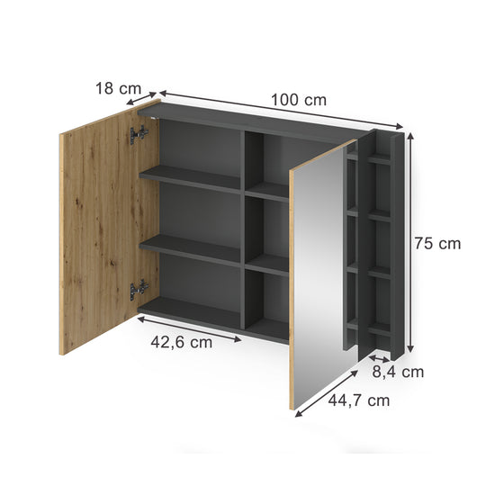 Vicco Specchio contenitore bagno Artigiano 100 x 75 cm con ripiani