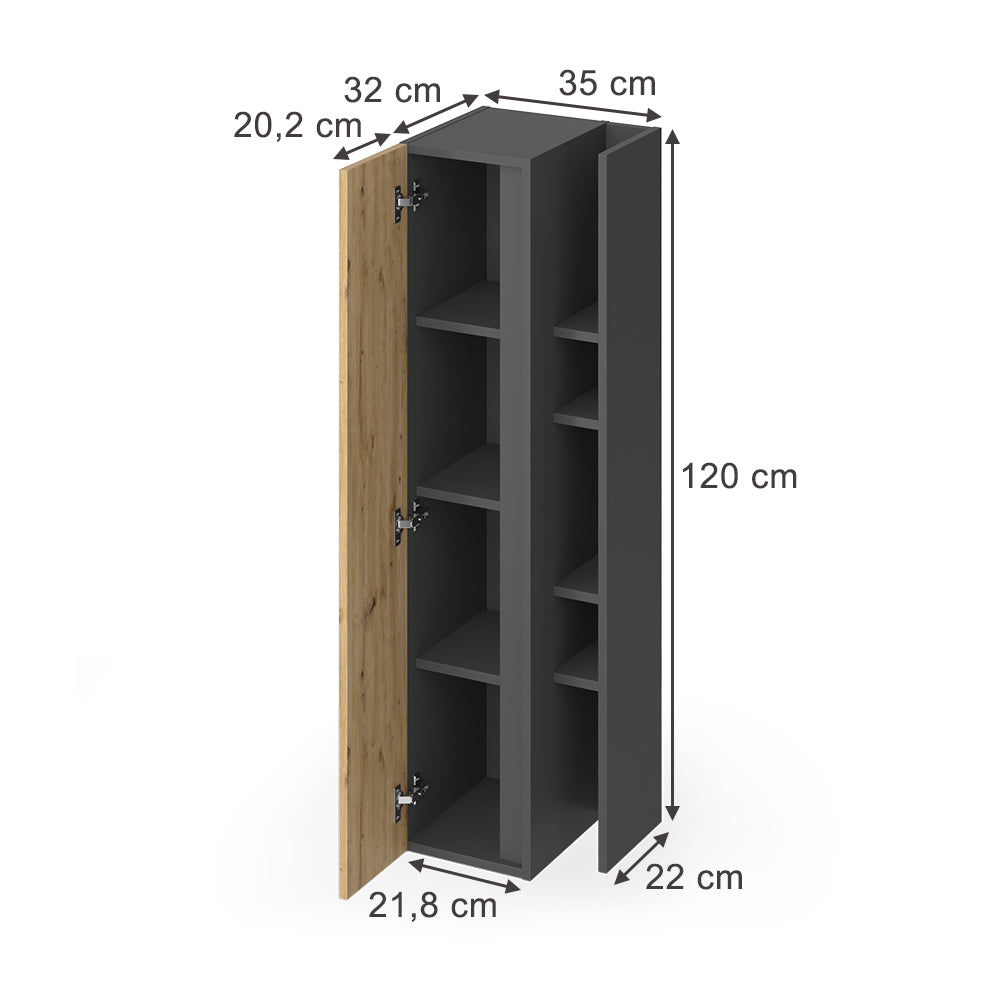 Vicco mobile bagno Antracite/Artisan 35 x 120 cm con 4 scomparti portaoggetti