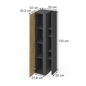 Vicco mobile bagno Antracite/Artisan 35 x 120 cm con 4 scomparti portaoggetti