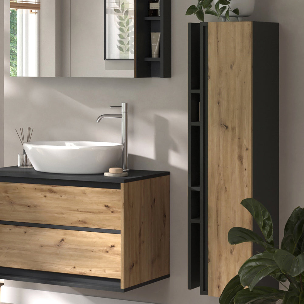 Vicco mobile bagno Antracite/Artisan 35 x 120 cm con 4 scomparti portaoggetti