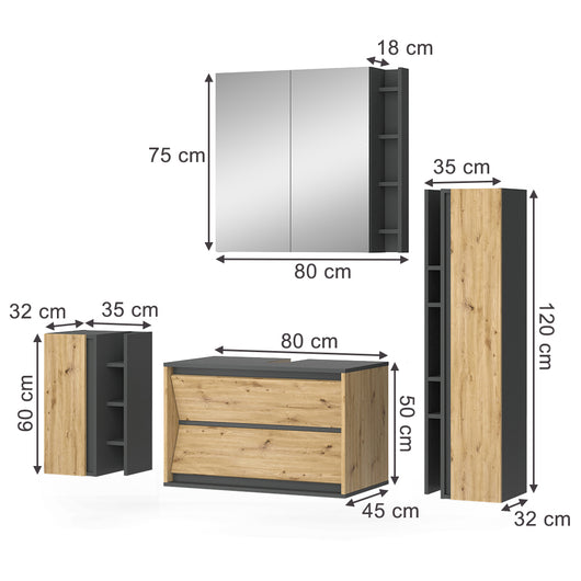 Vicco Set di mobili da bagno Artigiano 4 parti