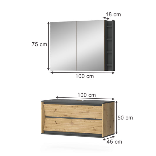 Vicco Set di mobili da bagno Antracite/Artisan 2 parti