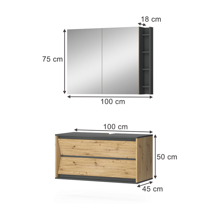 Vicco Set di mobili da bagno Antracite/Artisan 2 parti