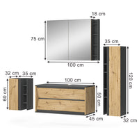 Vicco Set di mobili da bagno Antracite/Artisan 4 parti