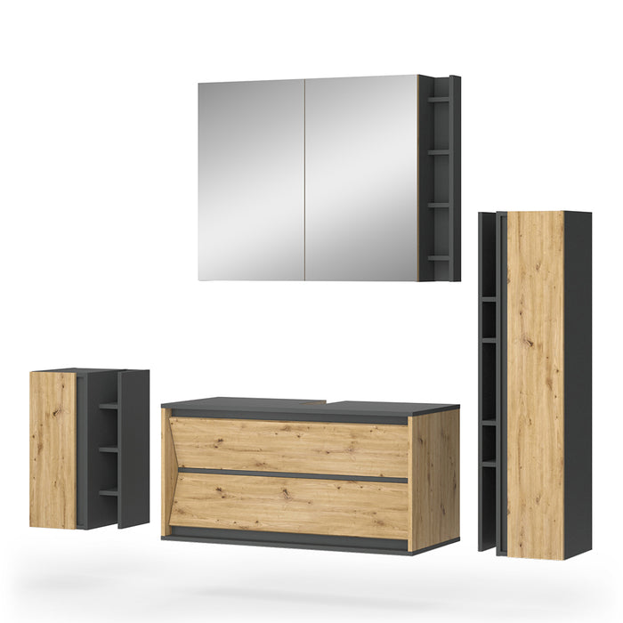 Vicco Set di mobili da bagno Antracite/Artisan 4 parti