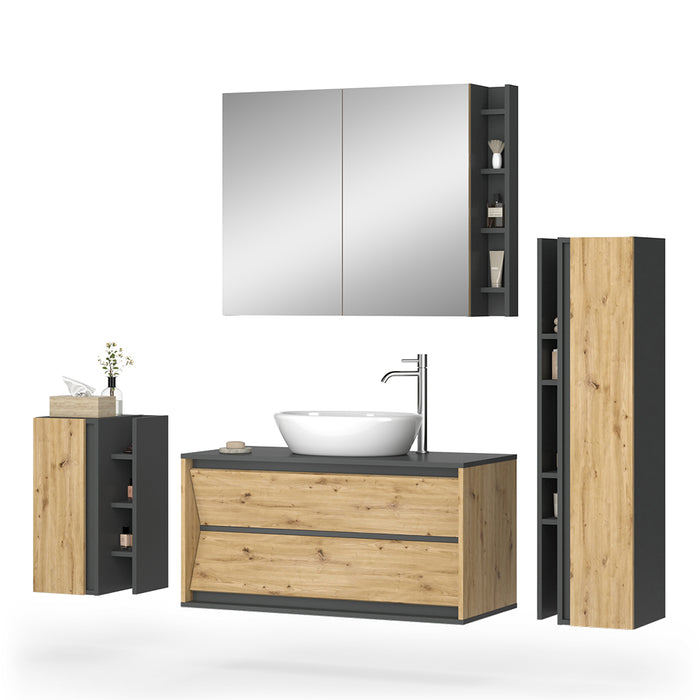 Vicco Set di mobili da bagno Antracite/Artisan 4 parti