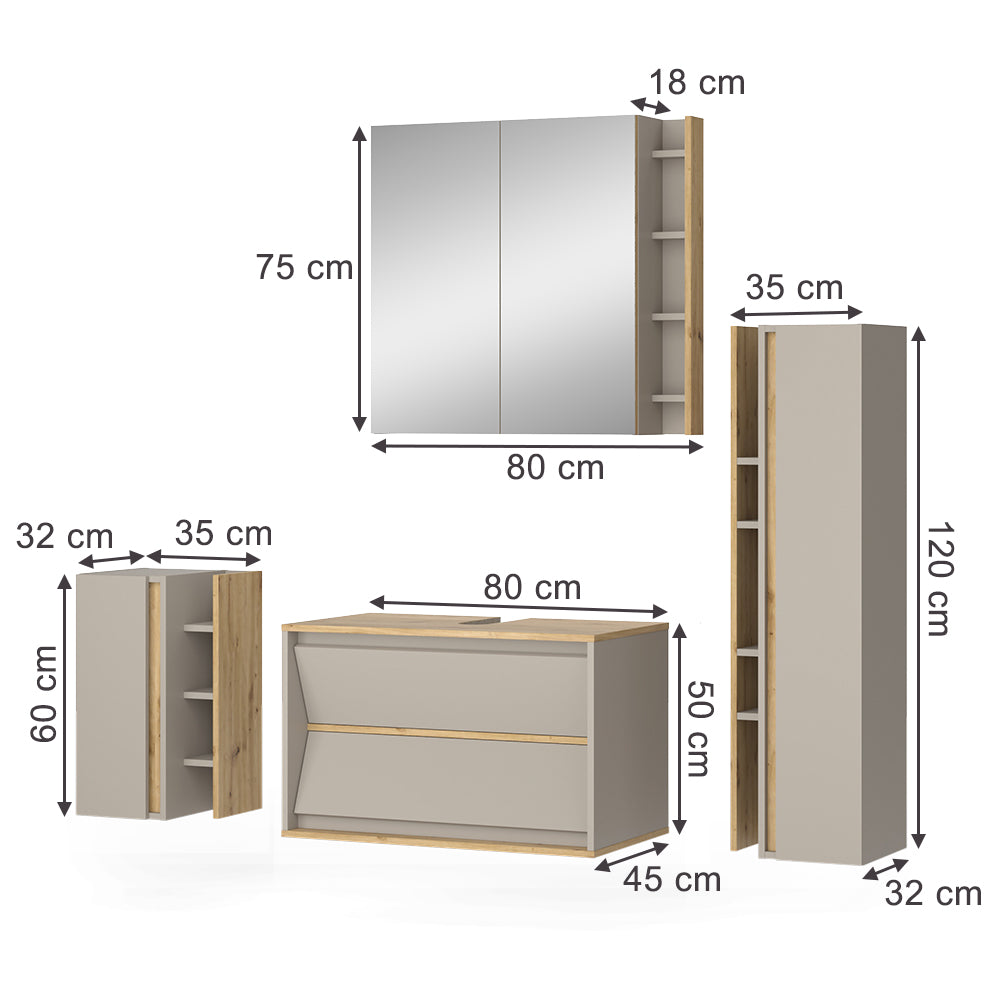 Vicco Set di mobili da bagno Cachemire 4 parti