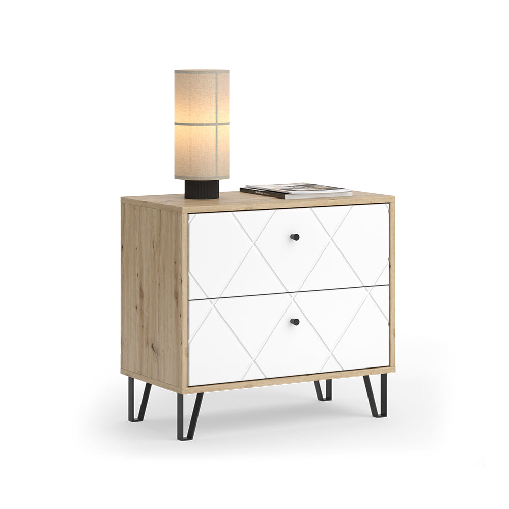 Vicco Comodino camera da letto Artigianale/Bianco 66 x 60.2 cm con 2 cassetti