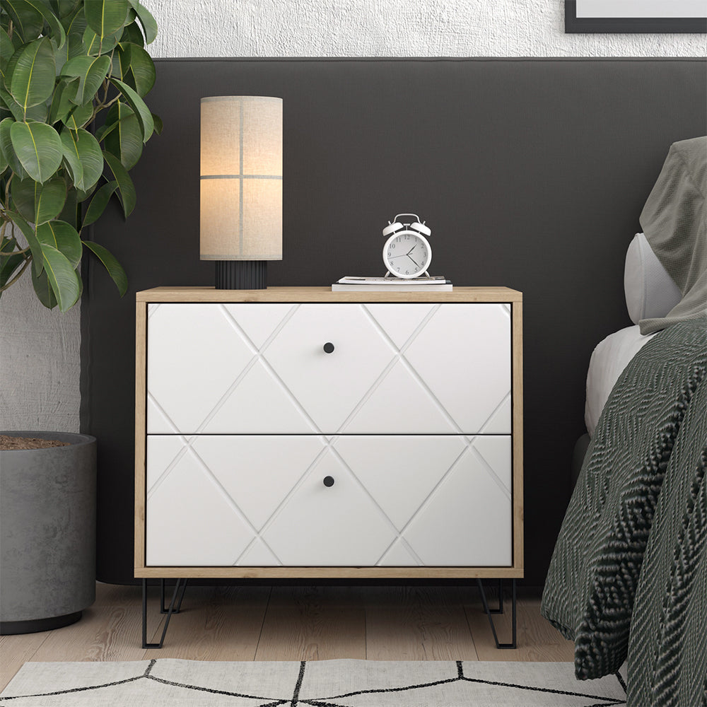 Vicco Comodino camera da letto Artigianale/Bianco 66 x 60.2 cm con 2 cassetti