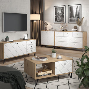 Vicco Comodino camera da letto Artigianale/Bianco 66 x 60.2 cm con 2 cassetti